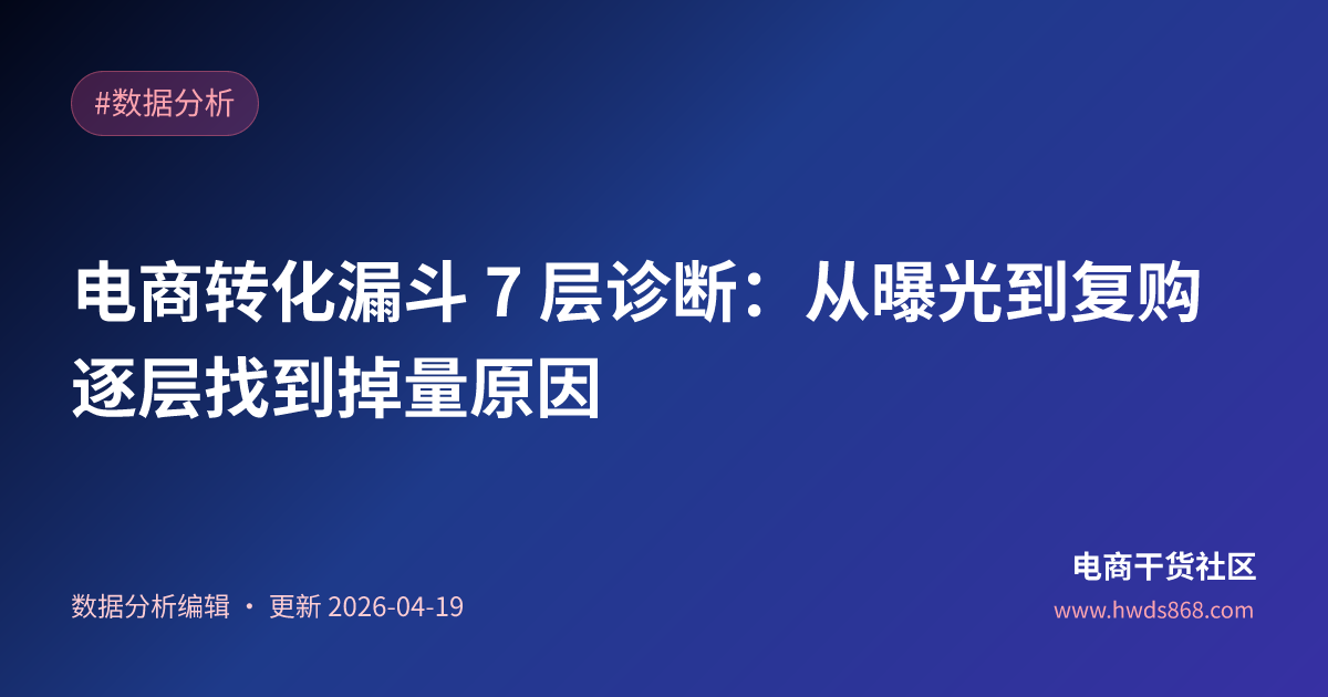 电商转化漏斗 7 层诊断：从曝光到复购逐层找到掉量原因