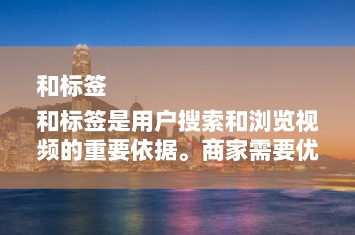 和标签
和标签是用户搜索和浏览视频的重要依据。商家需要优化视频标题和标签，确保视频能够被用户轻松找到。标题要简洁明了，能够准确描述视频内容；标签要涵盖视频主题和关键词，提高视频的相关性
