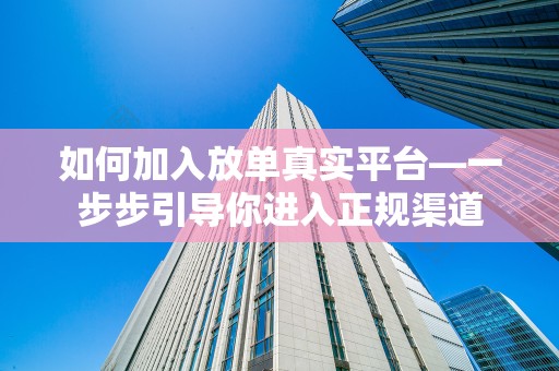 如何加入放单真实平台—一步步引导你进入正规渠道