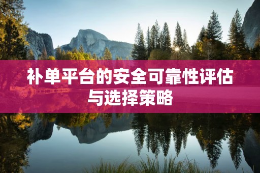 补单平台的安全可靠性评估与选择策略