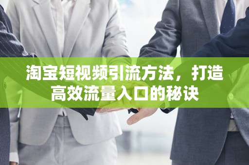 淘宝短视频引流方法，打造高效流量入口的秘诀