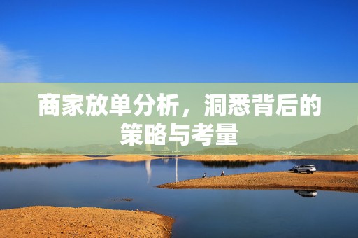 商家放单分析，洞悉背后的策略与考量