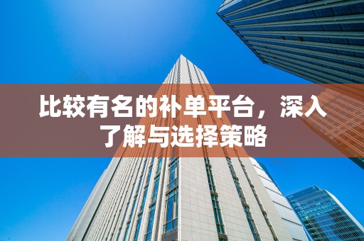 比较有名的补单平台，深入了解与选择策略
