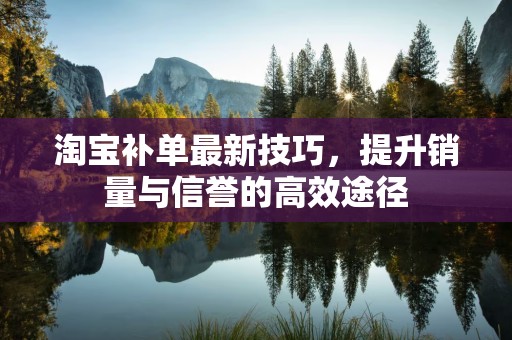 淘宝补单最新技巧，提升销量与信誉的高效途径