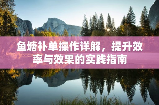 鱼塘补单操作详解，提升效率与效果的实践指南
