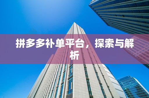 拼多多补单平台，探索与解析