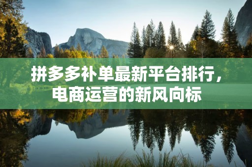 拼多多补单最新平台排行，电商运营的新风向标