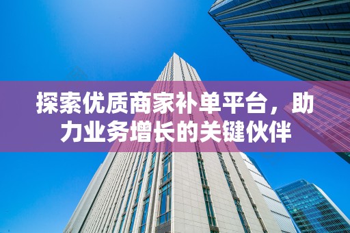 探索优质商家补单平台，助力业务增长的关键伙伴