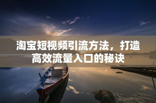 淘宝短视频引流方法，打造高效流量入口的秘诀