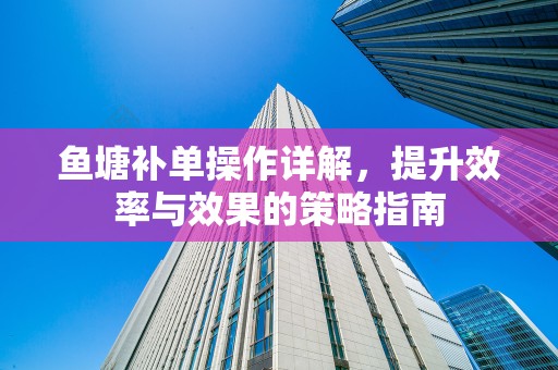 鱼塘补单操作详解，提升效率与效果的策略指南