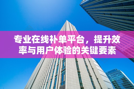 专业在线补单平台，提升效率与用户体验的关键要素