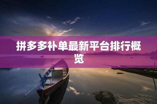 拼多多补单最新平台排行概览