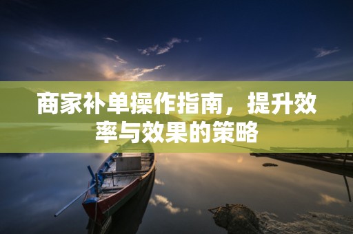 商家补单操作指南，提升效率与效果的策略