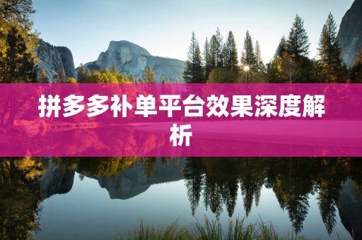 拼多多补单平台效果深度解析