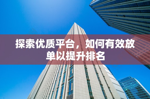 探索优质平台，如何有效放单以提升排名