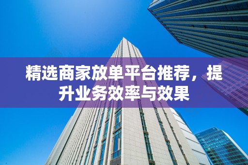 精选商家放单平台推荐，提升业务效率与效果