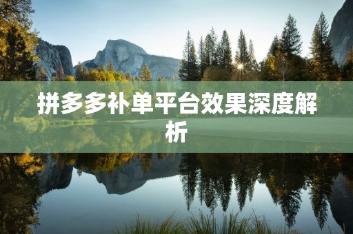 拼多多补单平台效果深度解析
