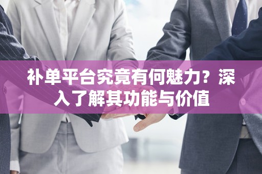 补单平台究竟有何魅力？深入了解其功能与价值