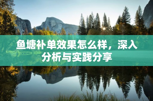 鱼塘补单效果怎么样，深入分析与实践分享