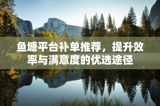 鱼塘平台补单推荐，提升效率与满意度的优选途径