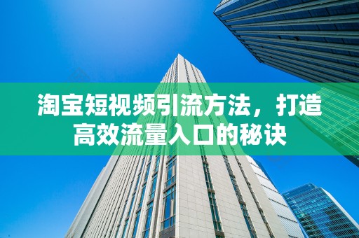 淘宝短视频引流方法，打造高效流量入口的秘诀