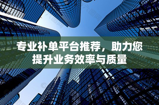专业补单平台推荐，助力您提升业务效率与质量