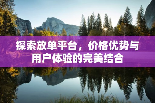 探索放单平台，价格优势与用户体验的完美结合