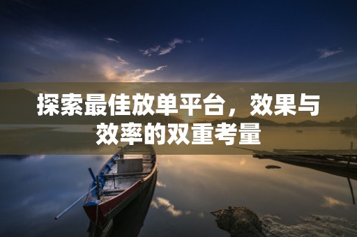 探索最佳放单平台，效果与效率的双重考量