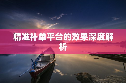 精准补单平台的效果深度解析