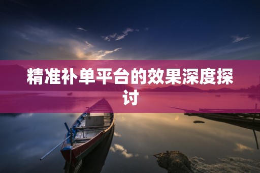 精准补单平台的效果深度探讨