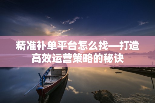 精准补单平台怎么找—打造高效运营策略的秘诀
