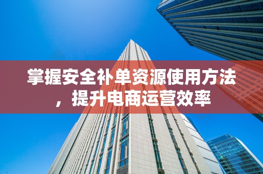掌握安全补单资源使用方法，提升电商运营效率