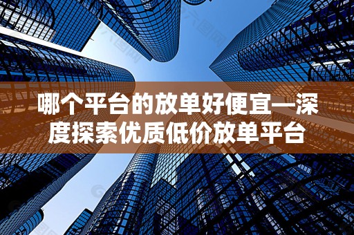 哪个平台的放单好便宜—深度探索优质低价放单平台