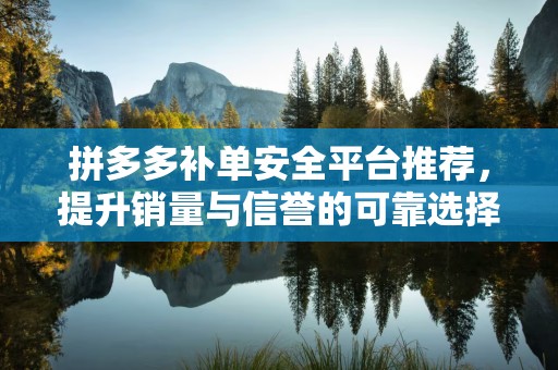 拼多多补单安全平台推荐，提升销量与信誉的可靠选择