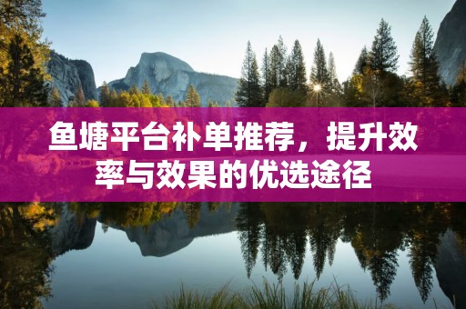 鱼塘平台补单推荐，提升效率与效果的优选途径
