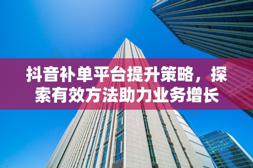 抖音补单平台提升策略，探索有效方法助力业务增长