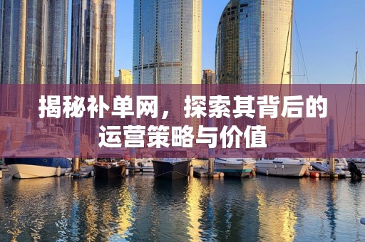 揭秘补单网，探索其背后的运营策略与价值
