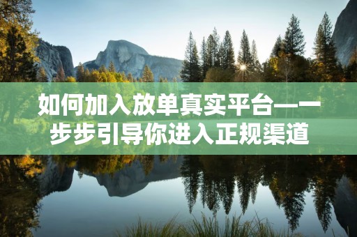 如何加入放单真实平台—一步步引导你进入正规渠道