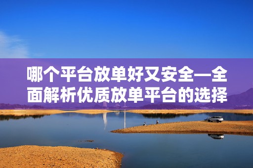 哪个平台放单好又安全—全面解析优质放单平台的选择