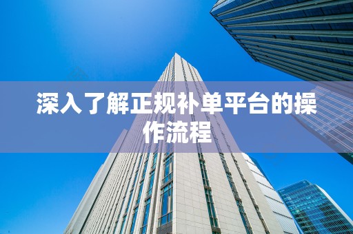 深入了解正规补单平台的操作流程