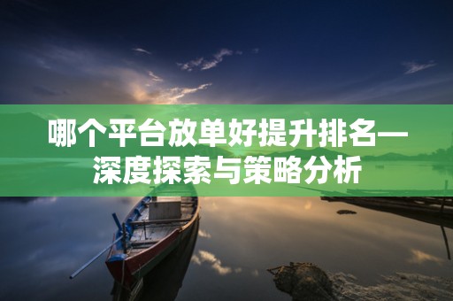 哪个平台放单好提升排名—深度探索与策略分析