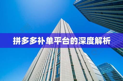 拼多多补单平台的深度解析