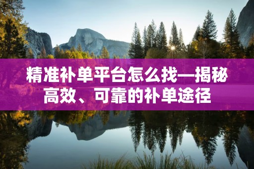 精准补单平台怎么找—揭秘高效、可靠的补单途径