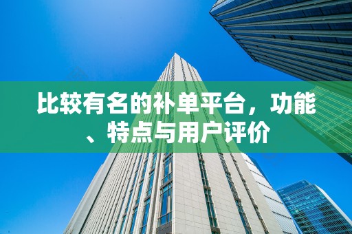 比较有名的补单平台，功能、特点与用户评价