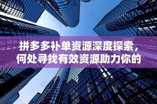 拼多多补单资源深度探索，何处寻找有效资源助力你的业务增长
