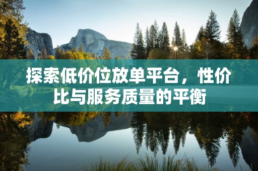 探索低价位放单平台，性价比与服务质量的平衡
