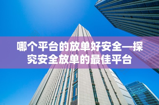 哪个平台的放单好安全—探究安全放单的最佳平台