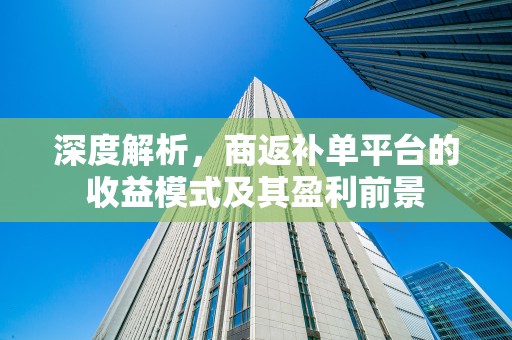 深度解析，商返补单平台的收益模式及其盈利前景