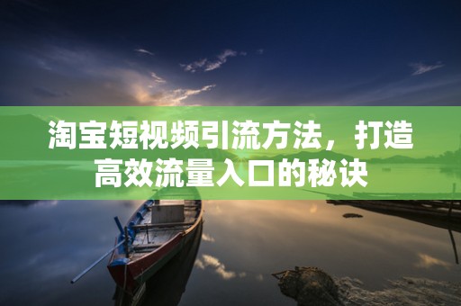 淘宝短视频引流方法，打造高效流量入口的秘诀