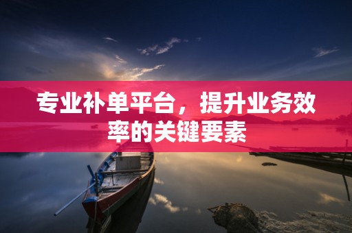 专业补单平台，提升业务效率的关键要素